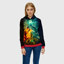 Толстовка-худи женская 4 элемента - природные стихии, цвет: 3D-красный — фото 2