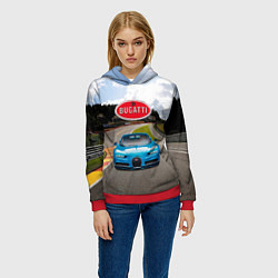 Толстовка-худи женская Bugatti - motorsport - гоночная трасса, цвет: 3D-красный — фото 2