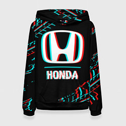 Женская толстовка Значок Honda в стиле glitch на темном фоне