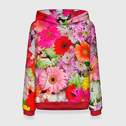 Толстовка-худи женская Colorful chrysanthemums, цвет: 3D-красный