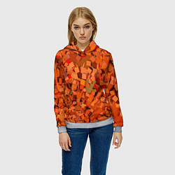 Толстовка-худи женская Оранжевые кубы в абстракции, цвет: 3D-меланж — фото 2