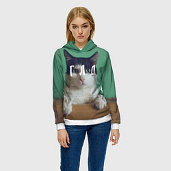 Толстовка-худи женская Мем с котом - голод, цвет: 3D-белый — фото 2