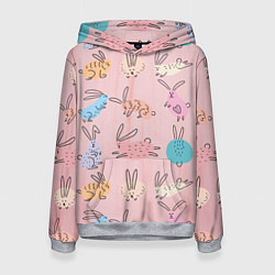 Толстовка-худи женская Много кроликов, цвет: 3D-меланж