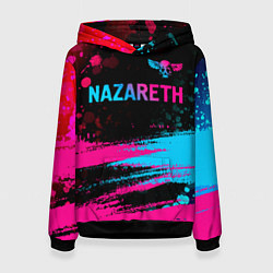 Толстовка-худи женская Nazareth - neon gradient: символ сверху, цвет: 3D-черный