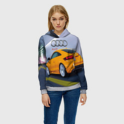 Толстовка-худи женская Audi TT мчится в тоннеле, цвет: 3D-меланж — фото 2