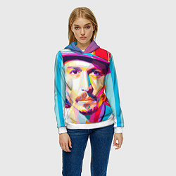 Толстовка-худи женская Джонни Депп портрет, цвет: 3D-белый — фото 2