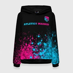Толстовка-худи женская Atletico Madrid - neon gradient: символ сверху, цвет: 3D-черный