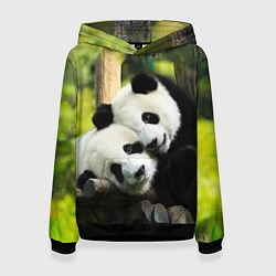 Толстовка-худи женская Влюблённые панды, цвет: 3D-черный