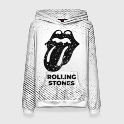 Толстовка-худи женская Rolling Stones с потертостями на светлом фоне, цвет: 3D-белый