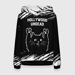 Толстовка-худи женская Группа Hollywood Undead и рок кот, цвет: 3D-черный