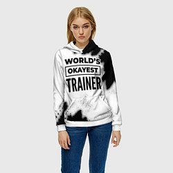 Толстовка-худи женская Worlds okayest trainer - white, цвет: 3D-белый — фото 2