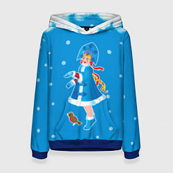 Толстовка-худи женская Снегурочка и снежинки, цвет: 3D-синий