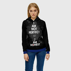 Толстовка-худи женская I am not perfect, but I am honest, цвет: 3D-синий — фото 2