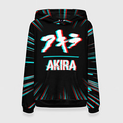 Толстовка-худи женская Символ Akira в стиле glitch на темном фоне, цвет: 3D-черный