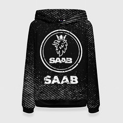 Толстовка-худи женская Saab с потертостями на темном фоне, цвет: 3D-черный