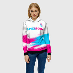 Толстовка-худи женская Liverpool neon gradient style: символ сверху, цвет: 3D-черный — фото 2