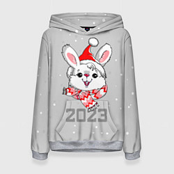 Толстовка-худи женская Белый кролик в шарфе 2023, цвет: 3D-меланж