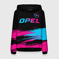 Толстовка-худи женская Opel - neon gradient: символ сверху, цвет: 3D-черный