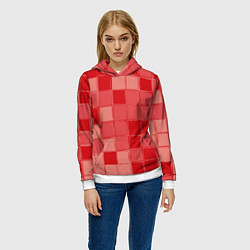 Толстовка-худи женская Красный паттерн из кубов, цвет: 3D-белый — фото 2