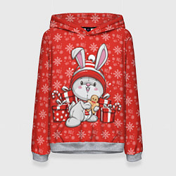 Толстовка-худи женская Новогодний кролик с пряником, цвет: 3D-меланж