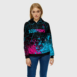 Толстовка-худи женская Scorpions - neon gradient: символ сверху, цвет: 3D-черный — фото 2