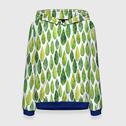 Толстовка-худи женская Акварельные листья, цвет: 3D-синий