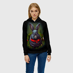 Толстовка-худи женская Черный водяной кролик с ленточкой, цвет: 3D-черный — фото 2