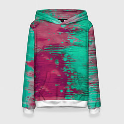Толстовка-худи женская Светло-розовые и зелёные краски растекаются, цвет: 3D-белый