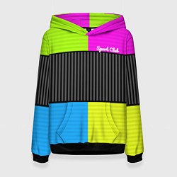 Толстовка-худи женская Лоскутный полосатый принт Арлекино, цвет: 3D-черный