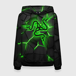 Толстовка-худи женская Razer neon logo, цвет: 3D-черный