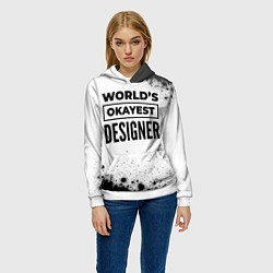 Толстовка-худи женская Worlds okayest designer - white, цвет: 3D-белый — фото 2