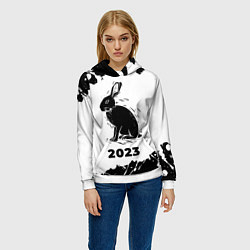 Толстовка-худи женская Кролик НГ силуэт на светлом, цвет: 3D-белый — фото 2