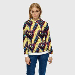 Толстовка-худи женская Паттерн яркие сердца, цвет: 3D-белый — фото 2