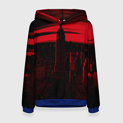 Толстовка-худи женская Город в красном цвете, цвет: 3D-синий