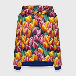Толстовка-худи женская Роскошные тюльпаны, цвет: 3D-синий