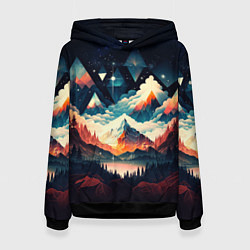 Толстовка-худи женская Футуризм горы, цвет: 3D-черный