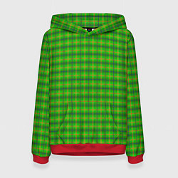 Толстовка-худи женская Шотландка зеленая крупная, цвет: 3D-красный