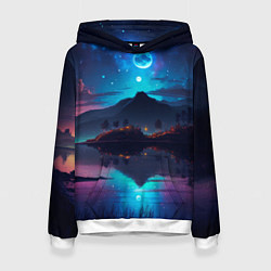 Толстовка-худи женская Ночное небо, пейзаж, цвет: 3D-белый