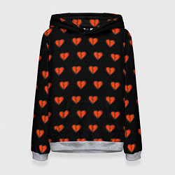Толстовка-худи женская Разбитые сердца на черном фоне, цвет: 3D-меланж