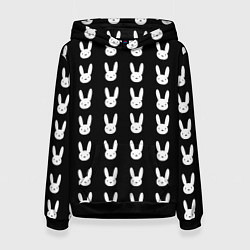 Толстовка-худи женская Bunny pattern black, цвет: 3D-черный