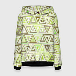 Толстовка-худи женская Геометрический светло-зелёный паттерн из треугольн, цвет: 3D-черный