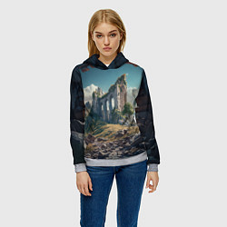 Толстовка-худи женская Руины от нейросети, цвет: 3D-меланж — фото 2