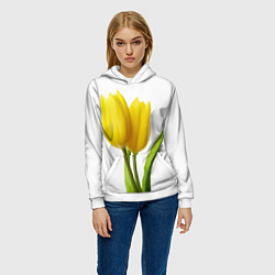 Толстовка-худи женская Желтые тюльпаны на белом, цвет: 3D-белый — фото 2