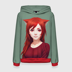 Толстовка-худи женская Cute Catgirl, цвет: 3D-красный