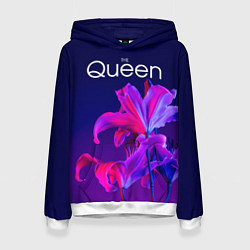 Толстовка-худи женская The Queen Королева и цветы, цвет: 3D-белый