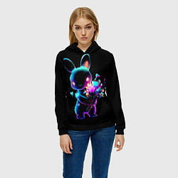 Толстовка-худи женская Неоновый заяц с цветами, цвет: 3D-черный — фото 2