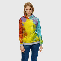 Толстовка-худи женская Абстрактные разноцветные объёмные дымы, цвет: 3D-меланж — фото 2