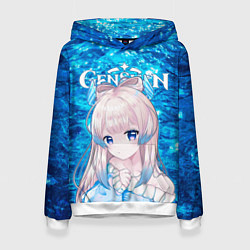 Толстовка-худи женская Кокоми на фоне воды, цвет: 3D-белый