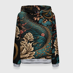 Толстовка-худи женская Японский змей Irezumi, цвет: 3D-меланж