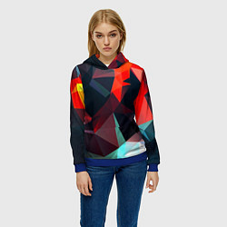 Толстовка-худи женская Абстрактное стекло осколки, цвет: 3D-синий — фото 2